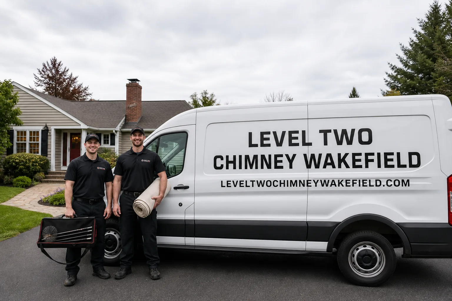 Emberly Chimney Cleaners Wakefield chimney cleaning service vehicle and crew in Wakefield, MA